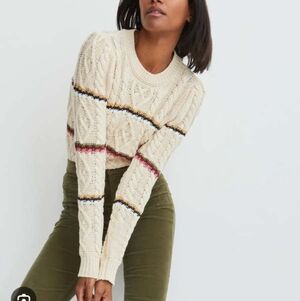Veronica Beard Bruna Cable Knit Striped Sweater